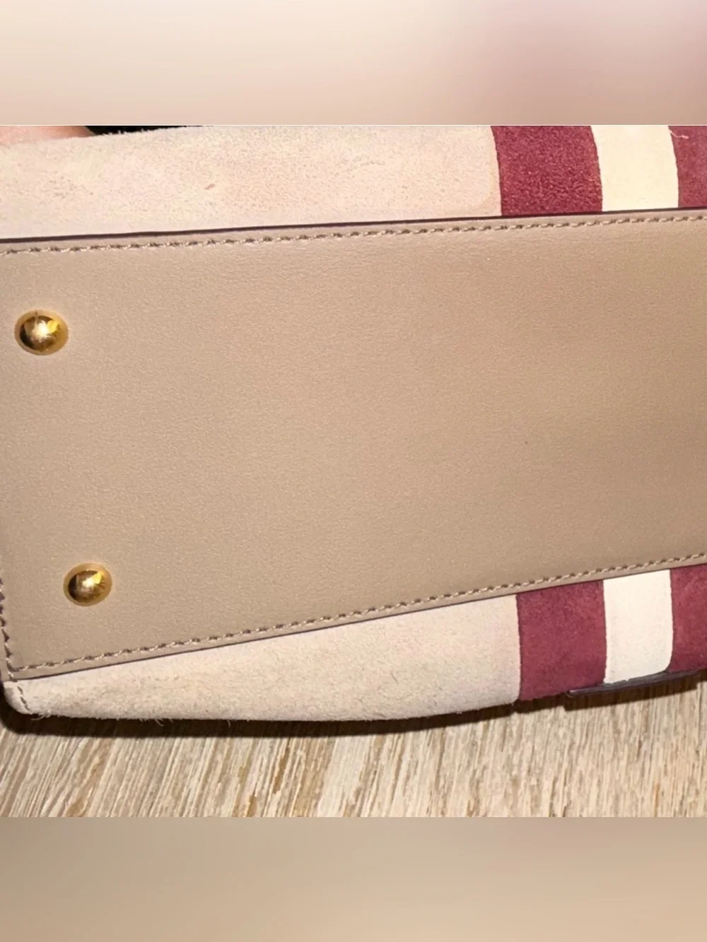 LAUREN Ralph Lauren Taupe Suede Crossbody Bag w/ Red & White Stripes - Like New!
